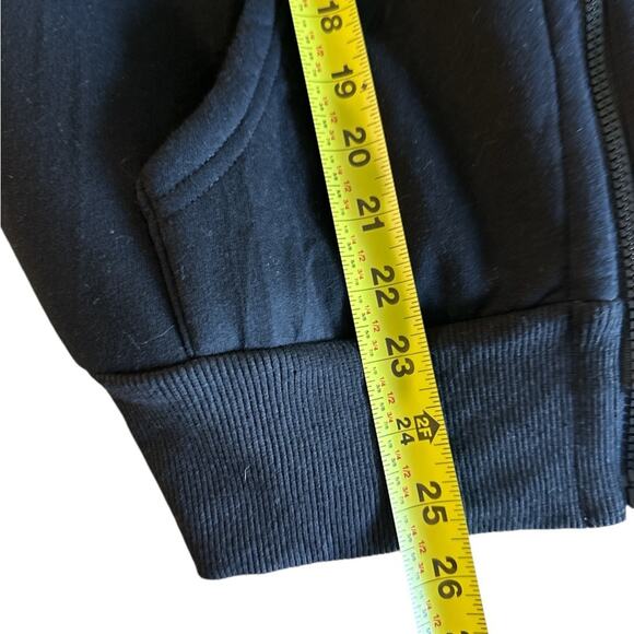Fleece Lined Hooded Knit Jacket  Black Long Sleeve Active Coat L - Picture 5 of 6